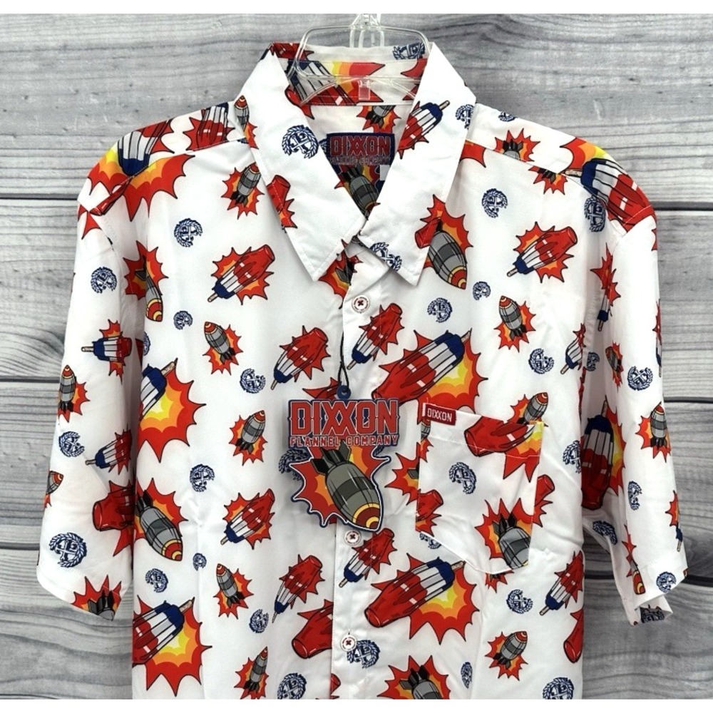DIXXON FLANNEL CO BOMBS AWAY SHORT SLEEVE BUTTON FRONT PARTY SHIRT Men's 4XL